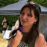 Stephanie Stevens, founder of The Wild Moon Company, being interviewed at an event