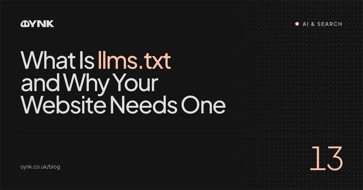 Title card 13: What Is llms.txt and Why Your Website Needs One — AI & Search